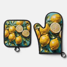 Set De Manoplas Impresión de limón amarillo