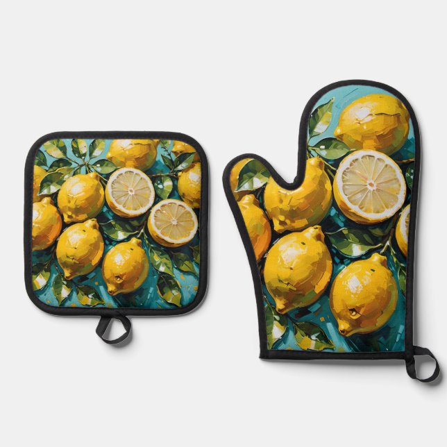 Set De Manoplas Impresión de limón amarillo (Anverso)