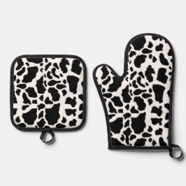 Set De Manoplas Impresión de vaca en blanco y negro