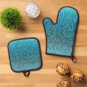 Set De Manoplas Impresión de zebra Aqua Ombre