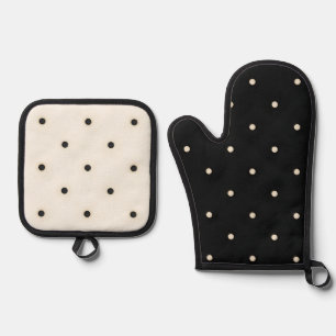 Set De Manoplas Impresión mixta de puntos de polka negro e marfil