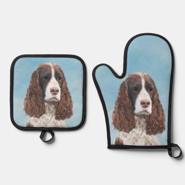 Set De Manoplas Inglés Springer Spaniel Pintura Original Perro Art (Anverso)