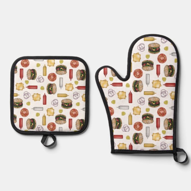 Set De Manoplas Ingredientes de hamburguesa de queso - Blanco (Anverso)