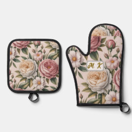 Set De Manoplas Iniciales personalizadas chic vintage rosas cottag