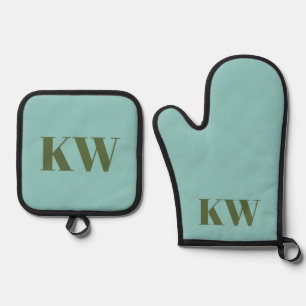 Set De Manoplas Iniciales Personalizadas Modernas Verde Azul Monog