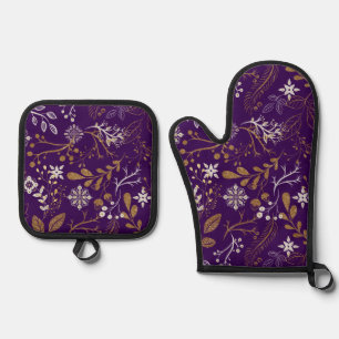 Set De Manoplas Intrincado patrón floral con oro y blanco