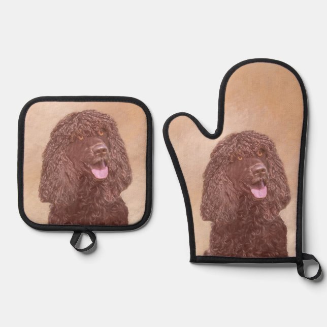 Set De Manoplas Irlandés Water Spaniel IWS Pintando arte original  (Anverso)