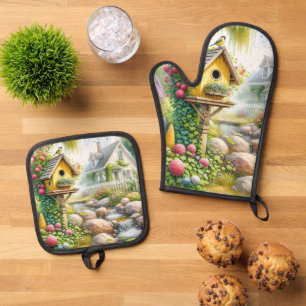 Set De Manoplas Jardín de Cabaña Caprichosa Casa para Pájaros Arro