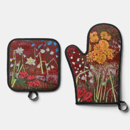 Set De Manoplas Jardín de Ladrie en Rojo
