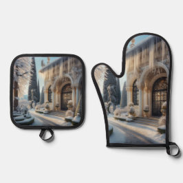 Set De Manoplas Jardín elegante cubierto de hielo de invierno de v