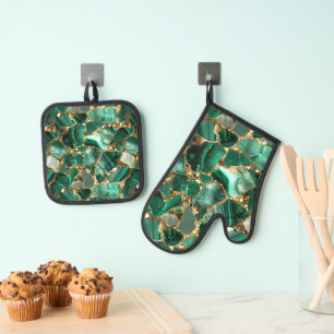 Set De Manoplas Jasper verde y oro