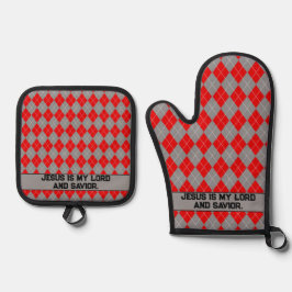 Set De Manoplas Jesús Rojo Y Gris Es Mi Salvador Oven Mitt & Pot H