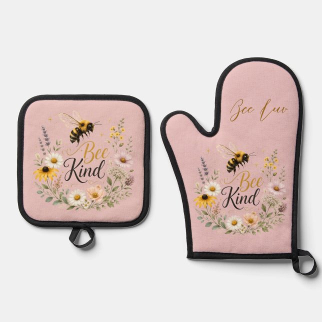 Set De Manoplas Juego de Asa de Olla y Manopla 'Bee Kind' (Anverso)