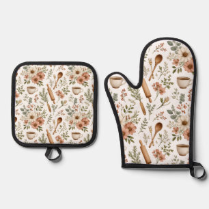 Set De Manoplas Juego de Asa de Olla y Manopla de Horno Floral par