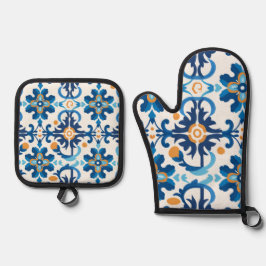 Set De Manoplas Juego de cocina azul y marrón