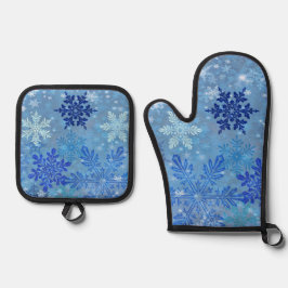 Set De Manoplas Juego de copos de nieve azul Oven Mitt & Pot Holde