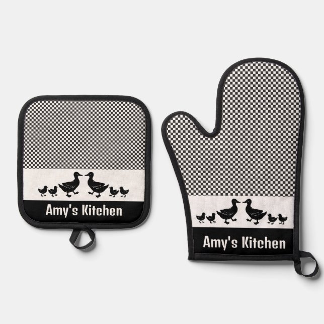 Set De Manoplas Juego de Ducks & Gingham Design Oven Mitt & Pot Ho (Anverso)