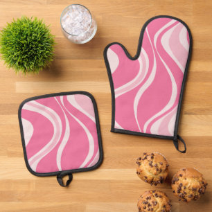 Set De Manoplas Juego de guantes para horno de olas rosadas
