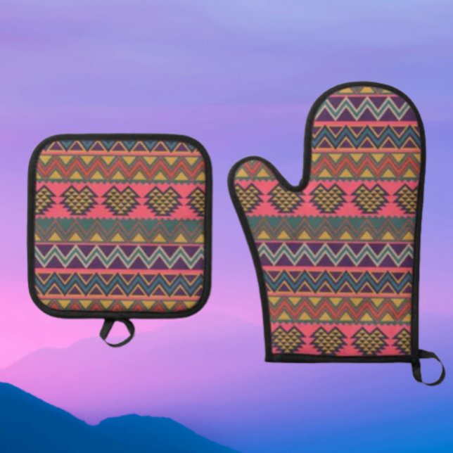 Set De Manoplas Juego de Guardia de Calor Boho - Tribal Oven Mitt  (Subido por el creador)