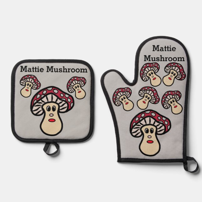 Set De Manoplas Juego de "hongos Mattie" Oven Mitt y Holder de la  (Anverso)