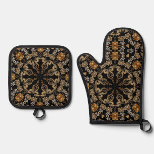 Set De Manoplas Juego de manopla de horno decorativa dorada y salv