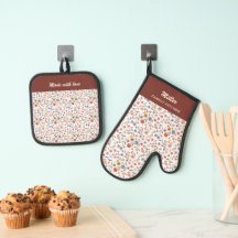 Juego de manopla para horno floral y salvamanteles