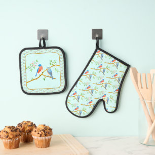 Set De Manoplas Juego de manopla y agarrador de horno azul claro d