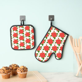 Set De Manoplas Juego de manopla y agarrador de horno de rosas roj