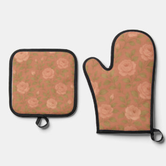 Set De Manoplas Juego de manopla y salvamanteles con patrón de ros