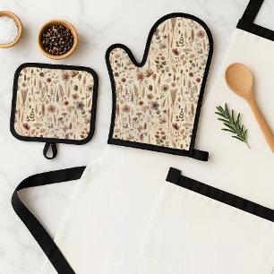Set De Manoplas Juego de manoplas para horno con flores prensadas