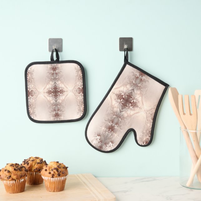 Set De Manoplas Juego de Mitt & Pot Holding Floral de marfil blanc (Insitu (colgante))