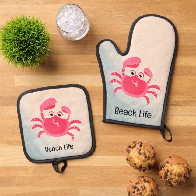 Set De Manoplas Juego de Oven Mitt & Pot para el diseño del cangre (De arriba hacia abajo)