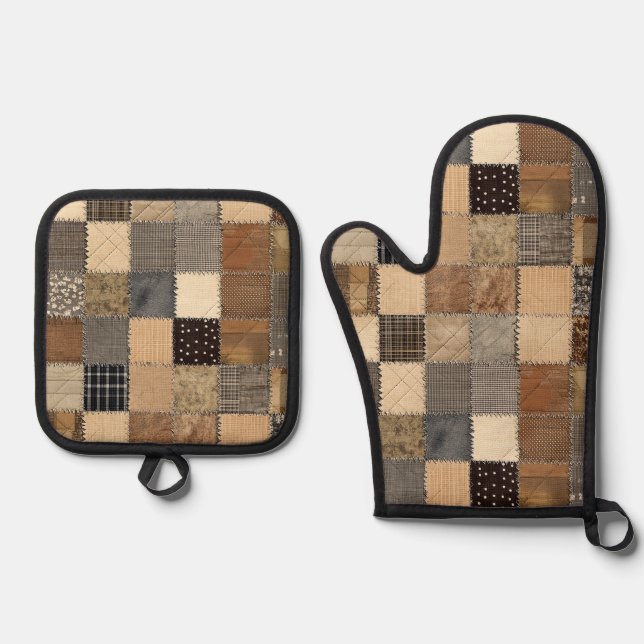 Set De Manoplas Juego de retaques rústicos Oven Mitt y Pot Holder (Anverso)