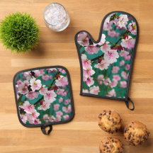 Juego de tenedor del cerezo Blossom Oven Mitt y Po