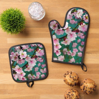 Set De Manoplas Juego de tenedor del cerezo Blossom Oven Mitt y Po