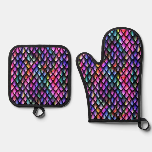 Set De Manoplas Juego de Tragón Arcoiris Scales Oven Mitt (Anverso)