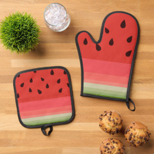 Set De Manoplas Juicy Delicioso Ripe Watermelon Con Diseño De Semi
