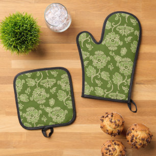 Set De Manoplas Kamaole Hawaiian Protea Tropical Floral Green