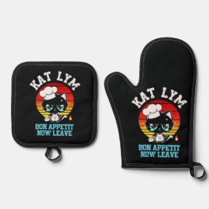 Set De Manoplas Kat Lym Sarcastic Chef Cat - Bon Appetit Now Leave