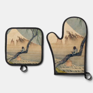 Set De Manoplas Katsushika Hokusai - Muchacho viendo el Monte Fuji