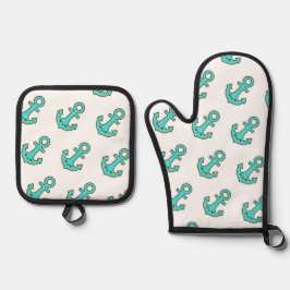 Set De Manoplas Kawaii Turquoise Anchor - Fantástico y Alegre