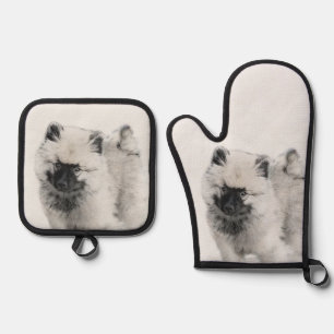 Set De Manoplas Keeshond Dibujando Kees Cuppy Cupe Arte Perro Orig