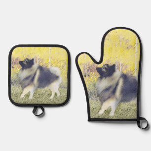 Set De Manoplas Keeshond en Aspen Pintura Original Arte de Perro L