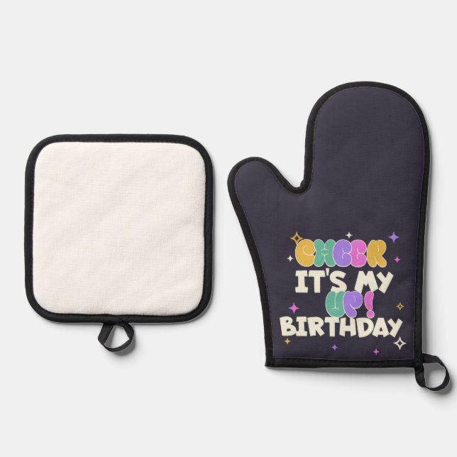 SET DE MANOPLAS KITCHEN BIRTHDAY CHEER UP OVEN MITT AND POT HOLDER (Anverso)
