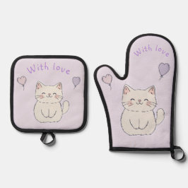 Set De Manoplas  Kitten and hearts, personalized