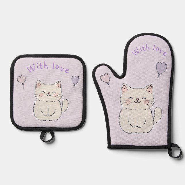 Set De Manoplas  Kitten and hearts, personalized (Anverso)