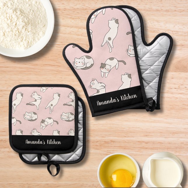 Set De Manoplas Kitty Lover Especial Funny Cat Custom Name Kitchen (Subido por el creador)