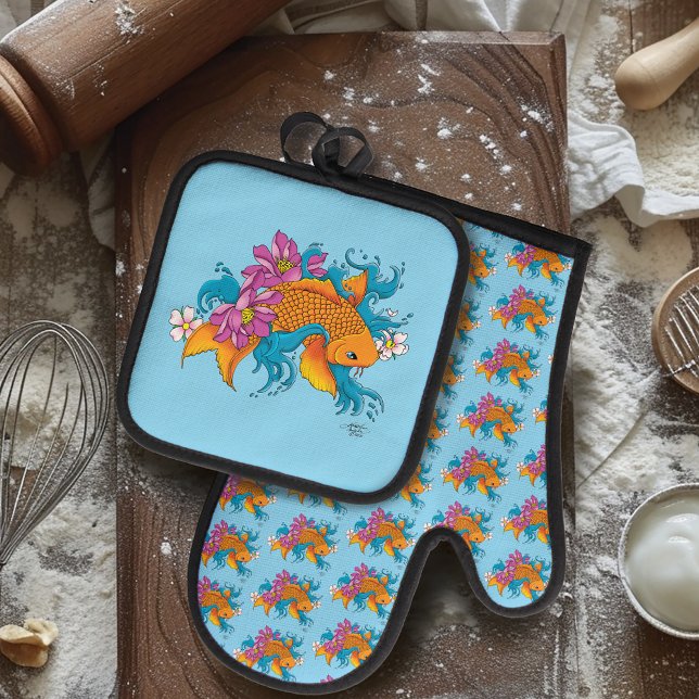 Set De Manoplas Koi Fish Lotus Cherry Blossoms (Subido por el creador)