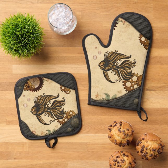 Set De Manoplas La maravilla mecánica del pez vapor del océano. (De arriba hacia abajo)