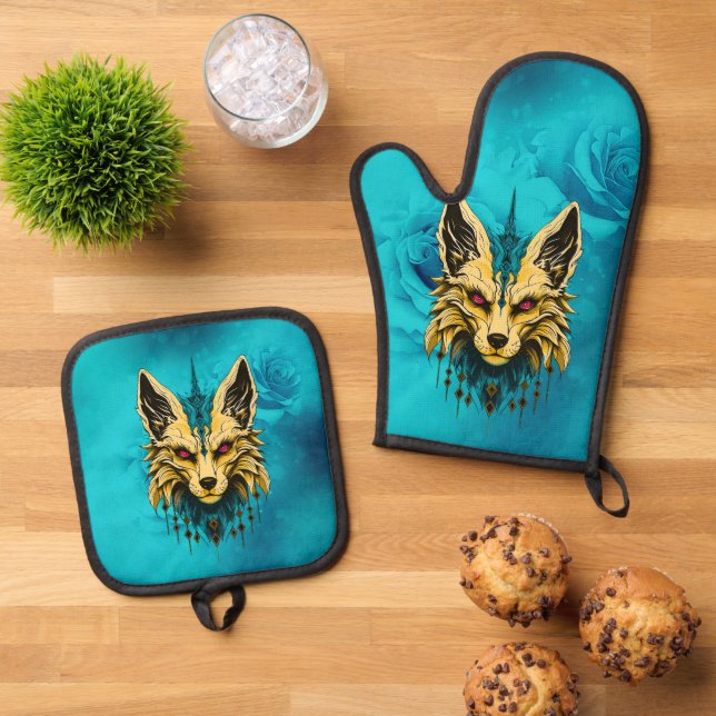 Set De Manoplas La misteriosa cabeza de zorro, noble y misterioso. (De arriba hacia abajo)